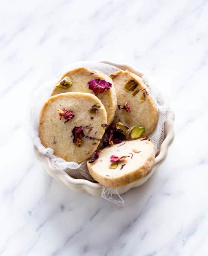 Rose Pistachio Shortbread Cookies