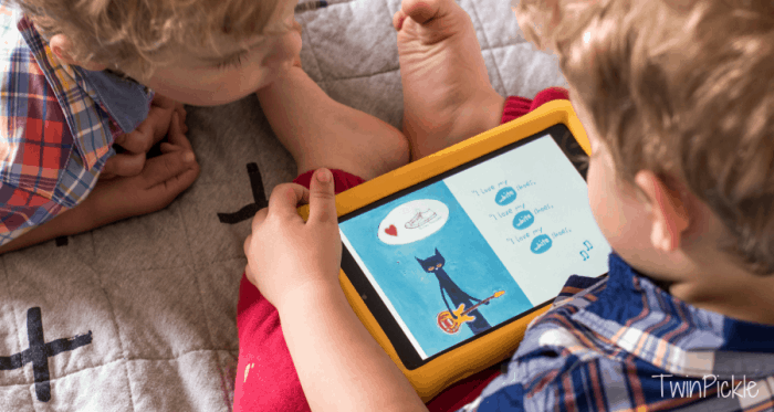 Twins reading E-Books Amazon Fire Kids Edition