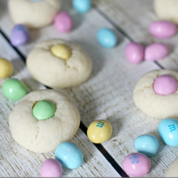 easter m&m thumbprint cookies