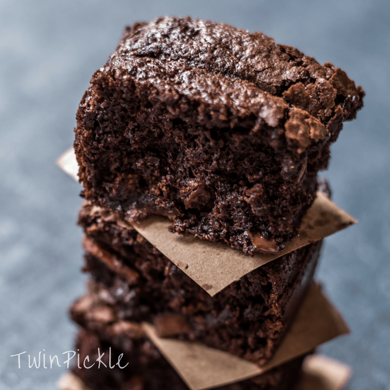 Chocolate Zucchini Brownies with Chocolate Chips & Applesauce Baked