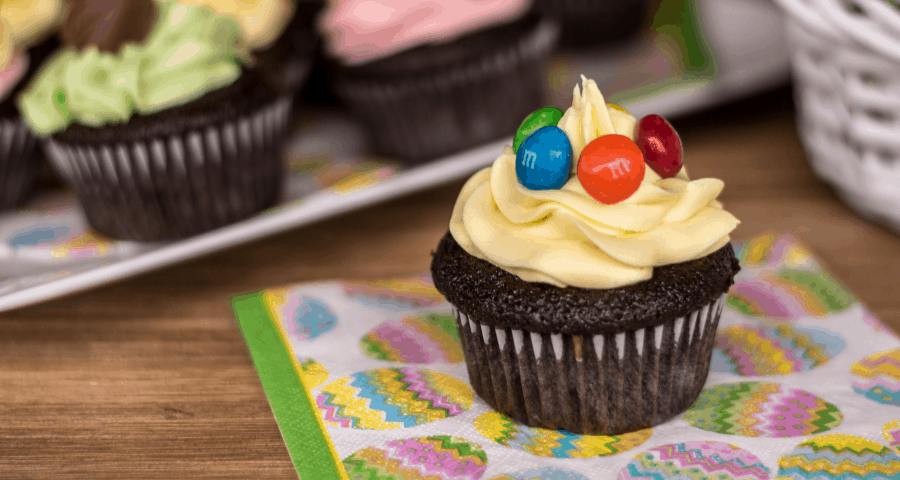 Easy Easter Chocolate Cupcakes with M&M Topping - Twin Pickle