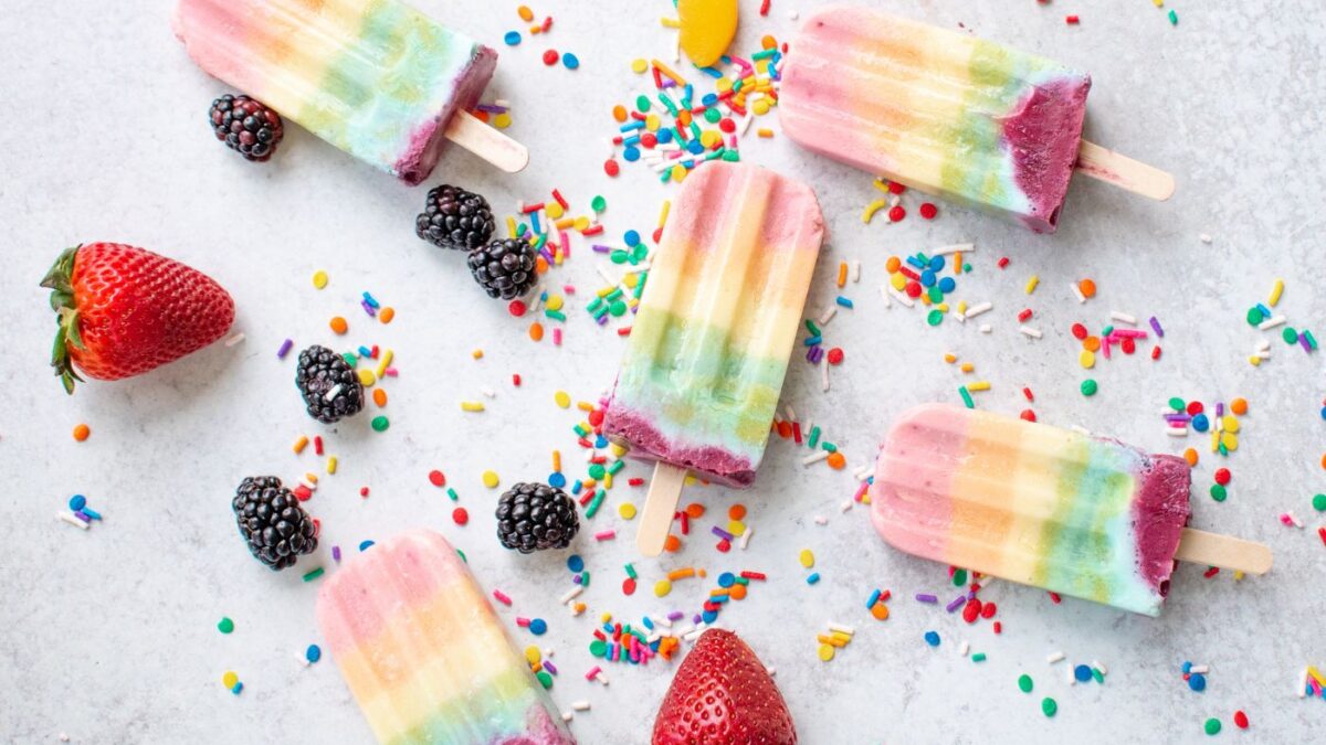 Rainbow Striped Smoothie Popsicles