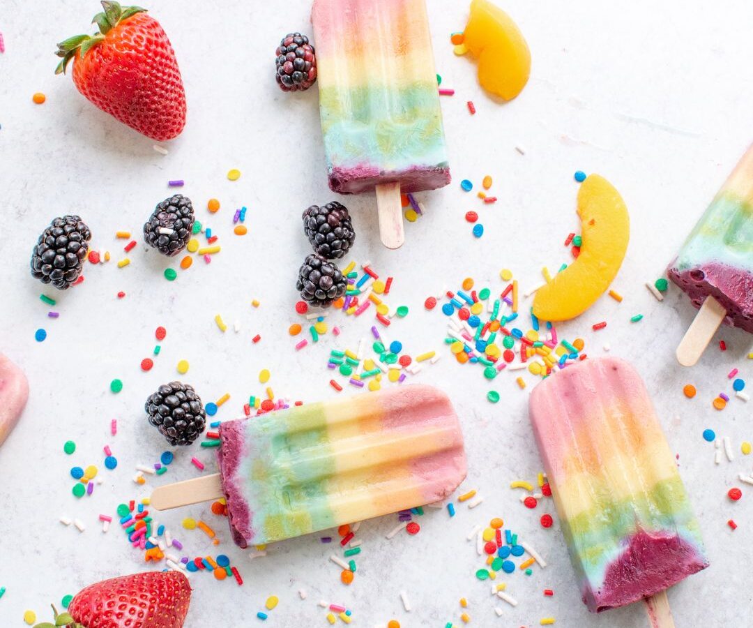 Rainbow Striped Smoothie Popsicles